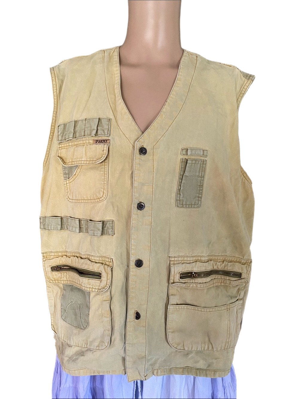 Paco Vintage Men's Utility Vest in Light Yellow with Multi-Pocket Function